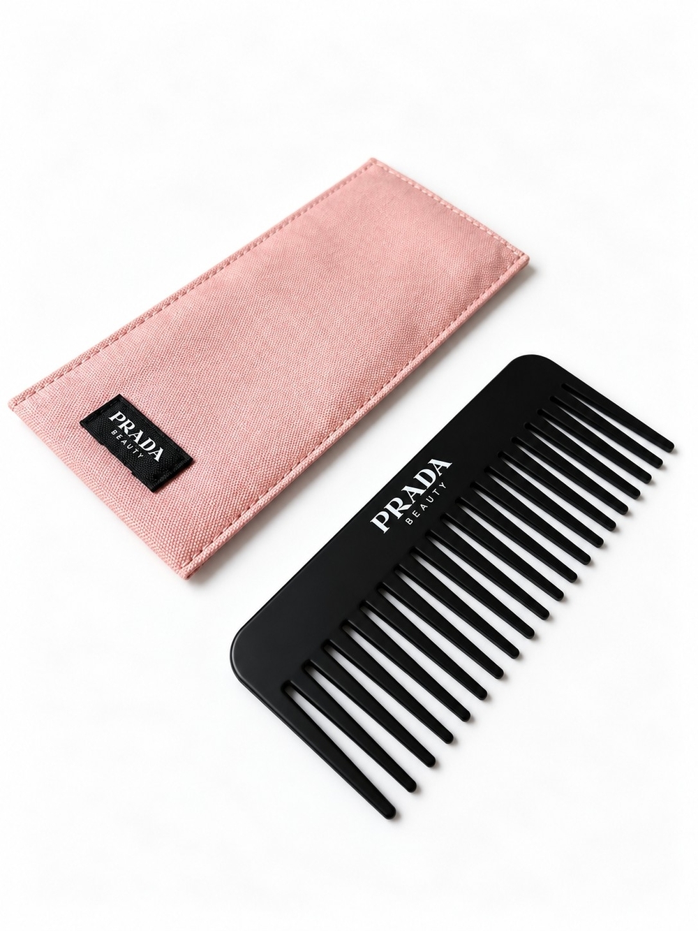 Prada Black Wide-Tooth Comb with Pink Fabric Sleeve